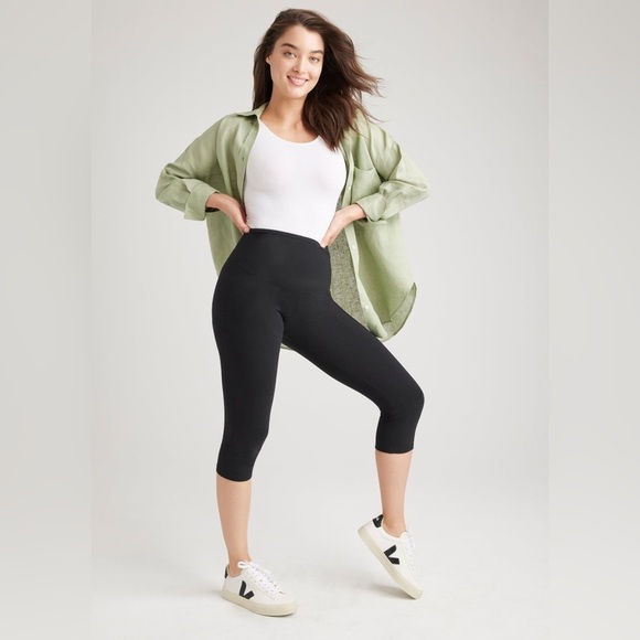 Yummie by Heather Thomson Talia Black Crop Cotton Leggings - Picture 1 of 5